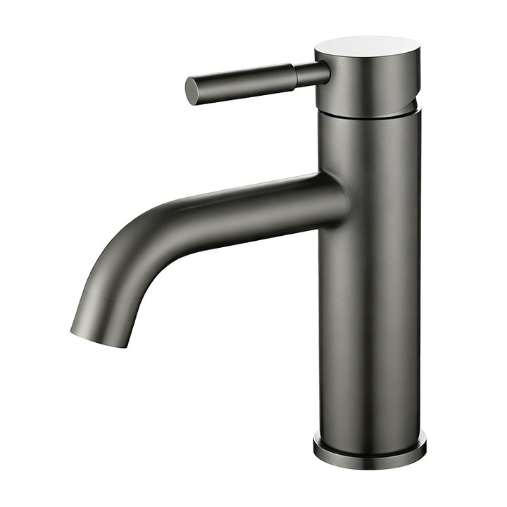 Baterie sanitara din otel inoxidabil 304, design simplu, cu robinet cu duza in forma de fagure, pentru apa calda si rece, montare pe chiuveta, gri