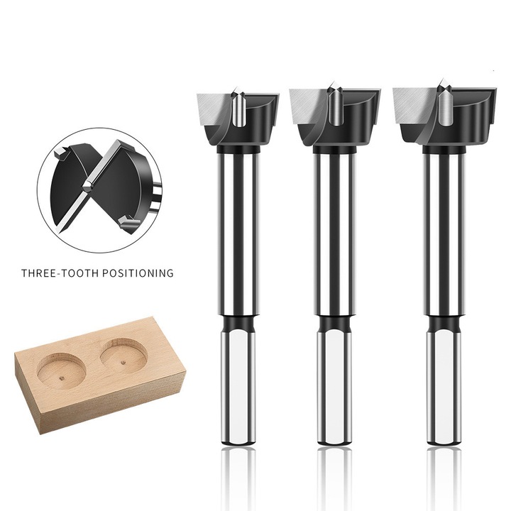 Set de 3 burghie din carbura cu shank triangular, pentru lemn, deschizator de gauri, burghiu plat