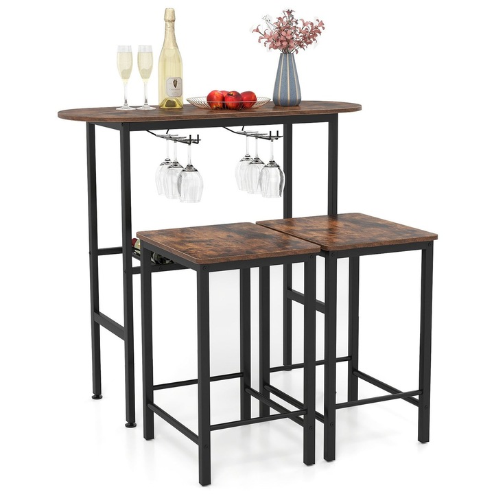 Set masa de bar pentru 2, Northio, metalic, suporturi reglabile pentru picioare, 100x40x95cm, 42x37x62cm