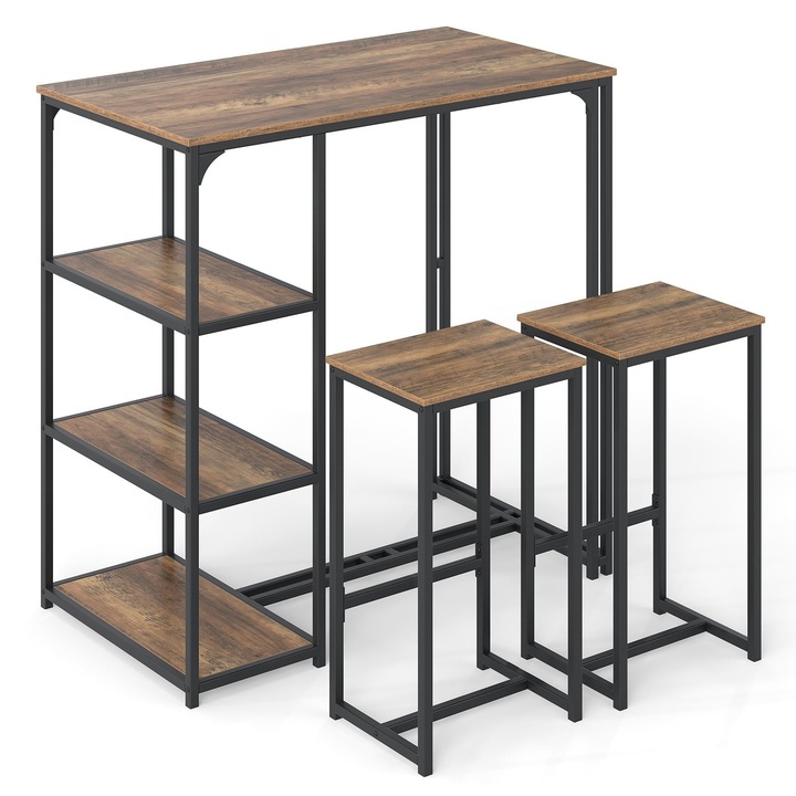 Set masa si scaune bar Northio, 3 piese, metal, MDF, 110x60x110cm, 38x30x67cm