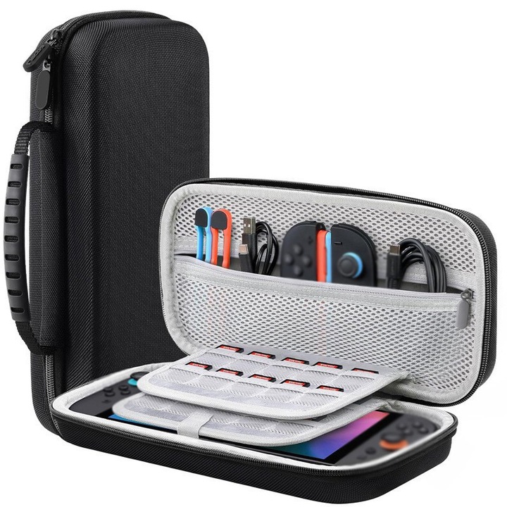 Husa de transport pentru console de jocuri, capacitate mare, protectie robusta, culoare neagra, pentru Switch 2