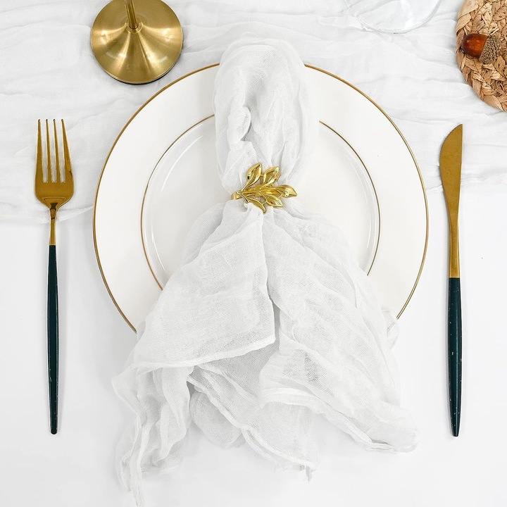 Set de 6 servete din poliester, 50cm x 50cm, design plisat, alb