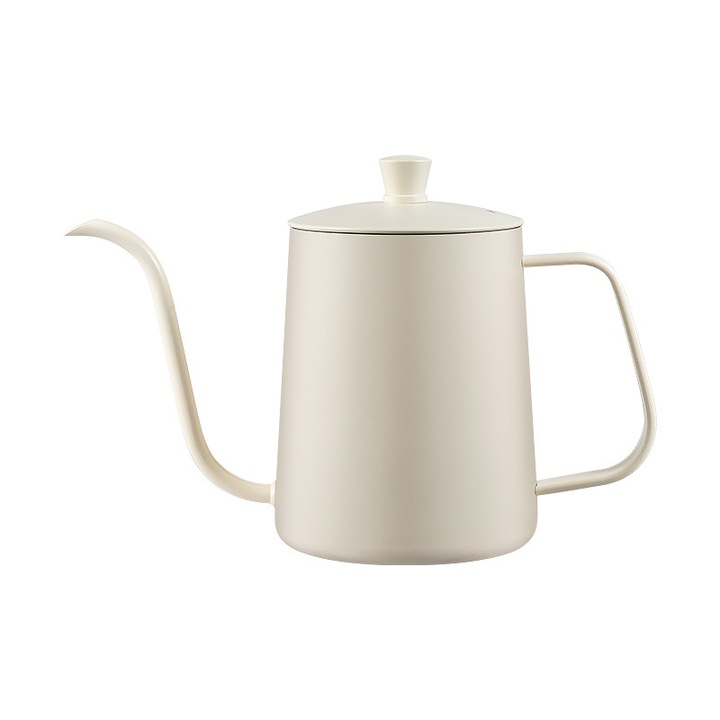 Rozsdamentes acél ibrik, 600ml, hajlított kifolyóval, fedéllel, ergonomikus kialakítással, kávéhoz és teához