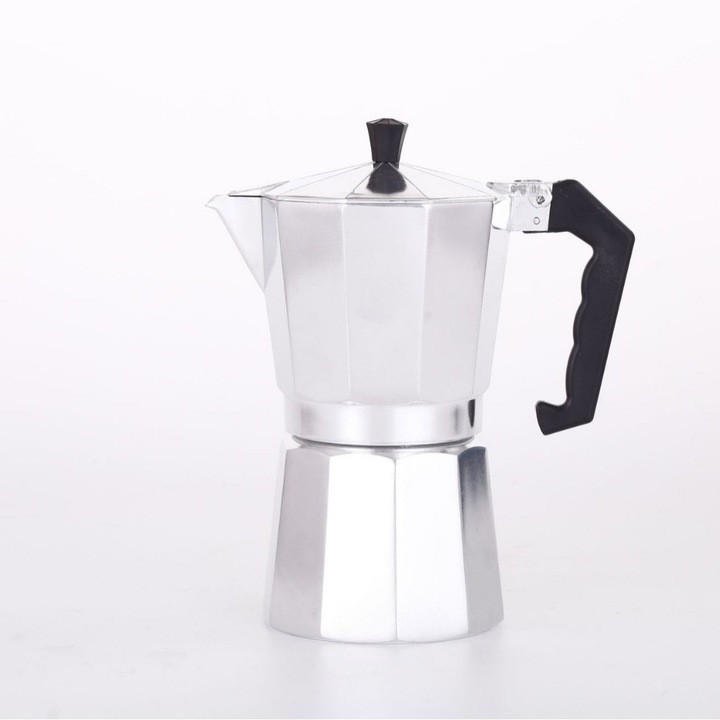 Espressor pentru aragaz, 9 cesti, corp din aluminiu, design portabil, ideal pentru acasa si camping