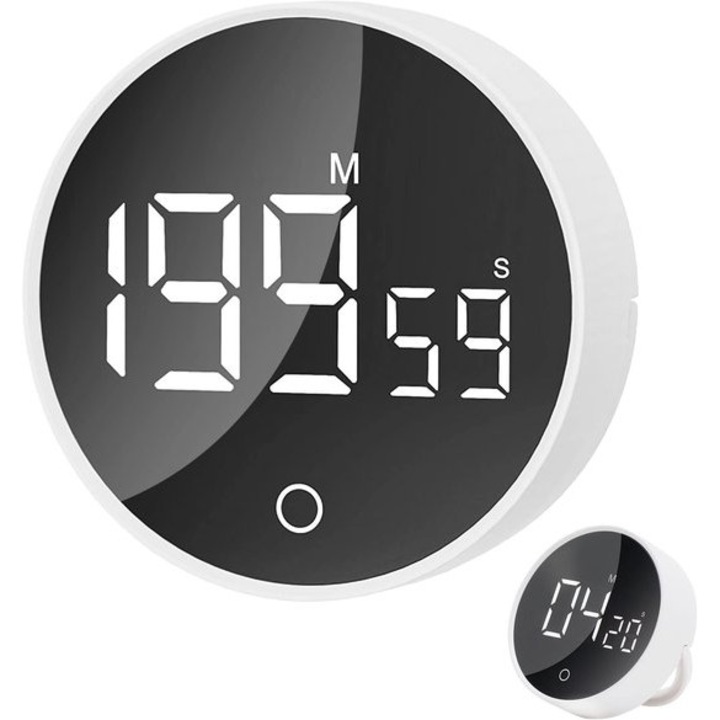 Timer de bucatarie 199 minute, vizual LED, 2 in 1, alb