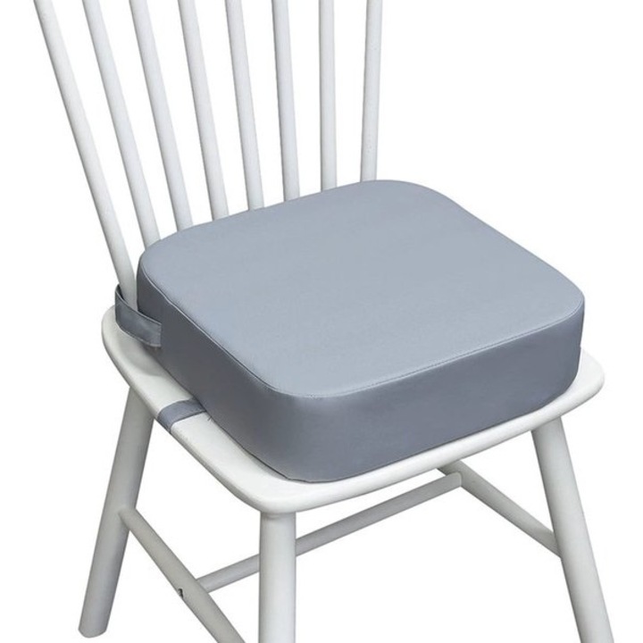 Scaun de masa pentru copii, gri deschis, 34x34x9 cm, material textil si spuma, lavabil, antiderapant