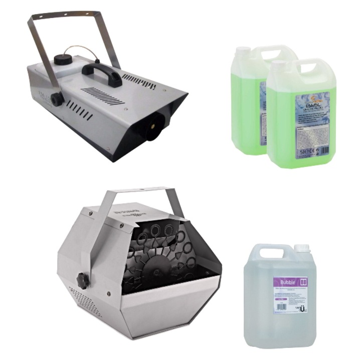 Set masina de facut baloane si masina de fum TehnoFusion, 60W si 1200W, incluir lichid pentru baloane si fum