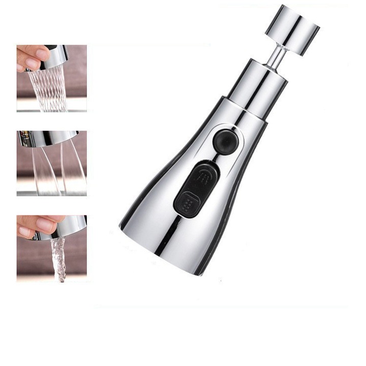 Extensie baterie bucatarie rotativa 360°, 3 moduri ajustabile, cromat, accesorii baterii sanitare