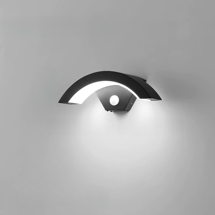 Aplica LED cu senzor de miscare, design waterproof, forma arcuita, 3000K/6000K, 29x10x9cm