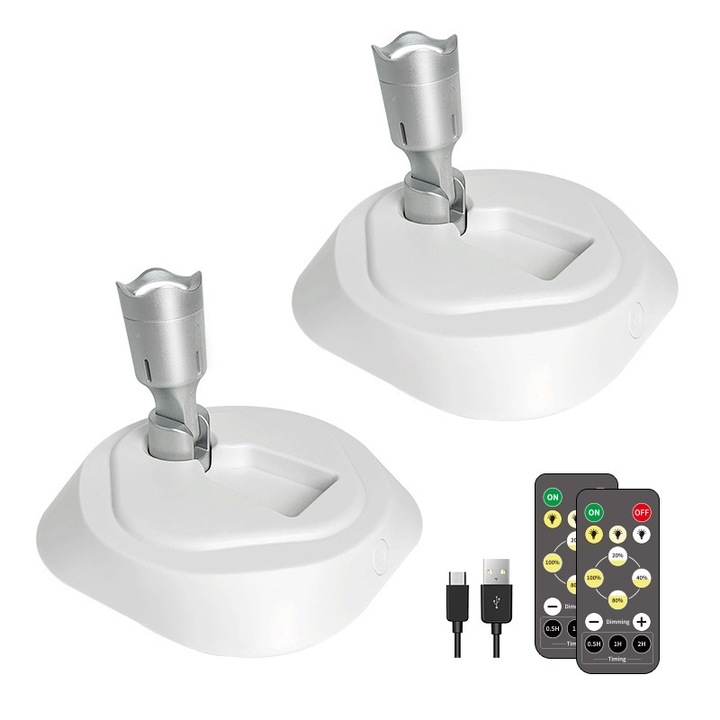 Set 2 Spoturi LED Wireless cu Telecomanda si Timer, Negru