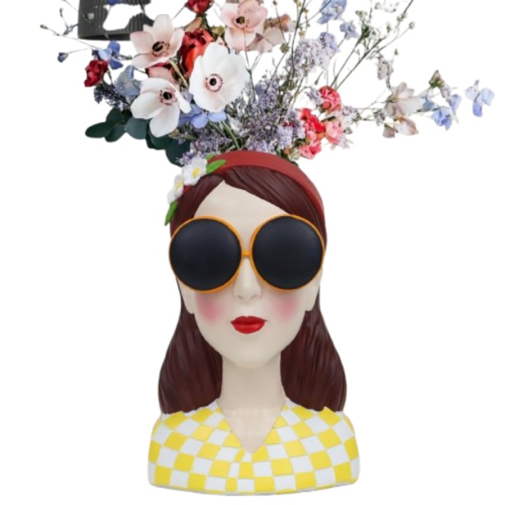 Vaza decorativa din rasina, moderna, galben, 19x17x23 cm