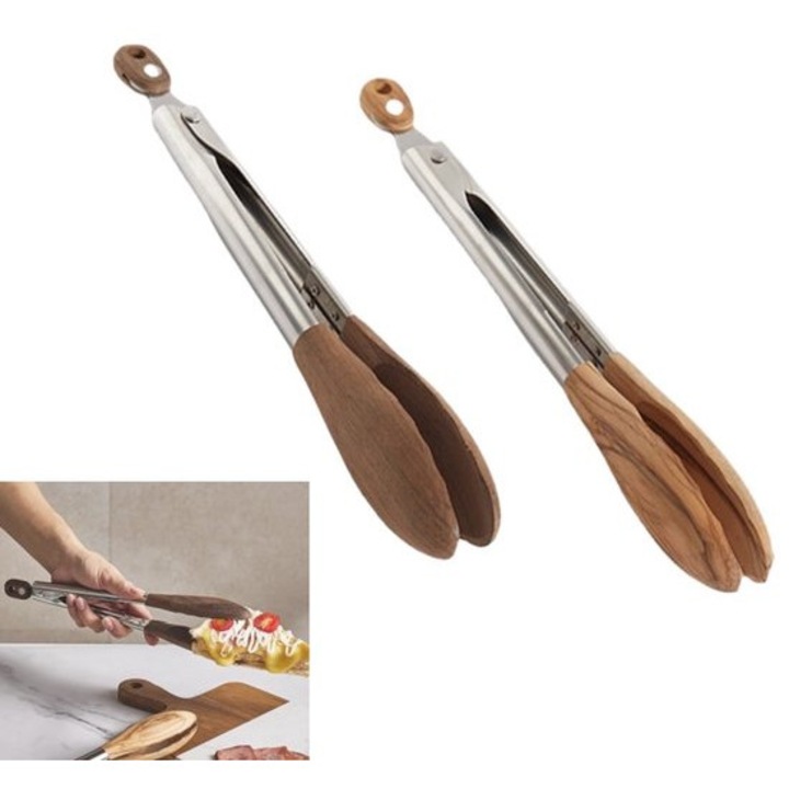 Clesti de bucatarie din lemn, set de 2, 30cm, rezistenti la caldura, antibacterieni