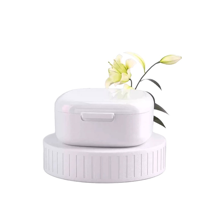 Cutie de depozitare si curatare 2 in 1, alb, pentru aparate dentare si proteze, set de 2 piese