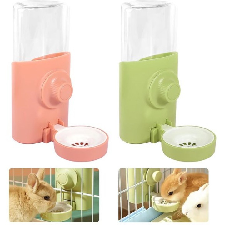 Set 2 castroane automate pentru iepuri si animale mici, 600ml, plastic, montare usoara, multicolor