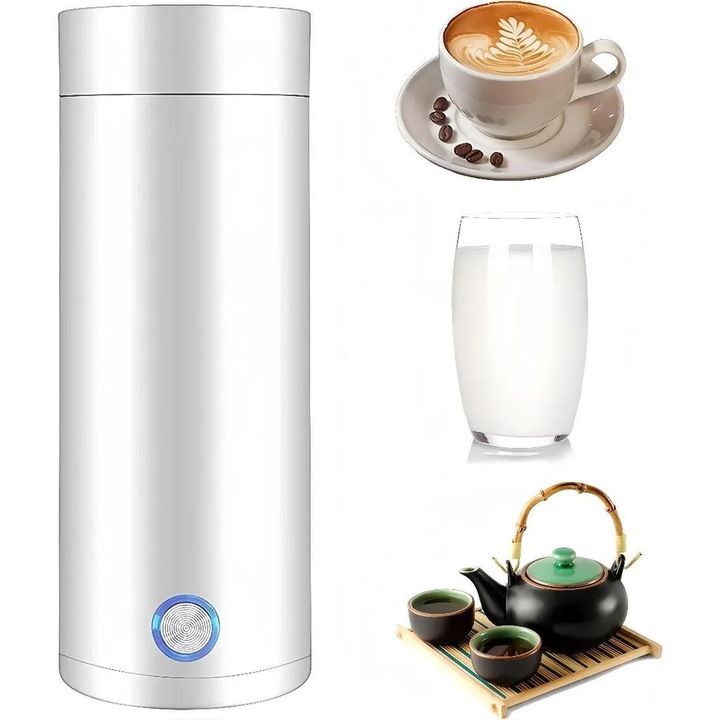 Cana termica portabila, 400ml, design anti-arsuri, otel inoxidabil 304, dimensiuni 7.5x7.5x20.5cm