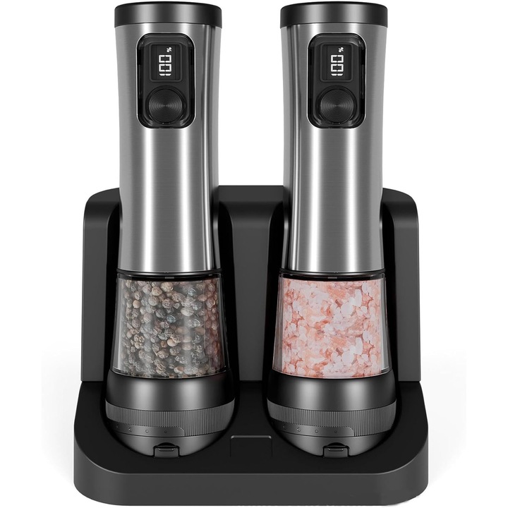 Set rasnite electrice din otel inoxidabil, 5 niveluri de macinare, capacitate 100ml, multicolor