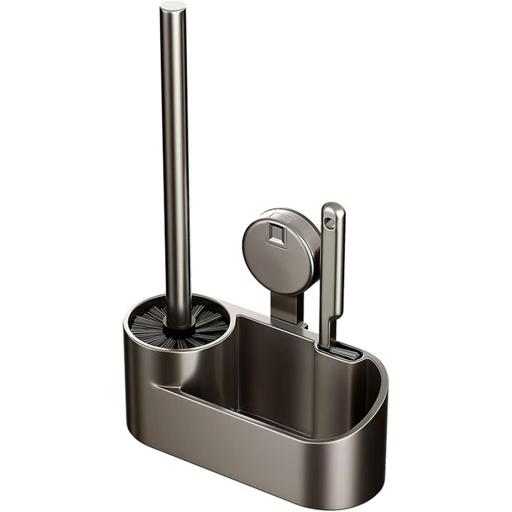 Set suport perie toaleta cu ventuza, gri, usor de curatat, rezistent la apa