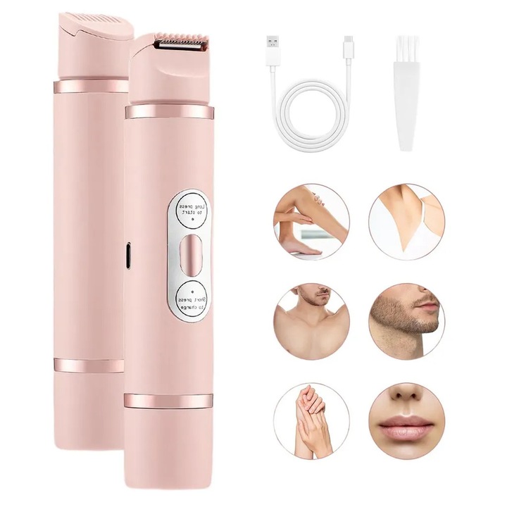 Epilator electric 2 in 1, compact, impermeabil, pentru zona intima, portabil, alb