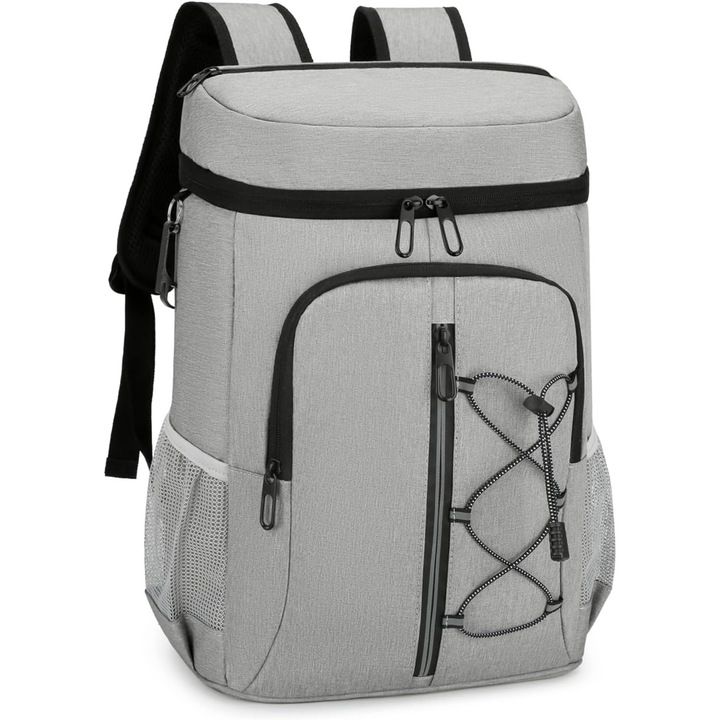 Geanta termo-izolanta, 15L, gri deschis, capacitate XXL, impermeabila, pentru picnicuri si camping, 32x19x46cm