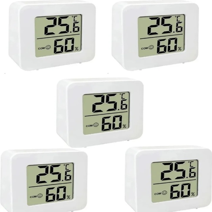 5 darabos digitális hőmérő szett LCD kijelzővel, hőmérők és higrométerek beltéri használatra, nagy pontosságú, öntapadós rögzítés, könnyű használat