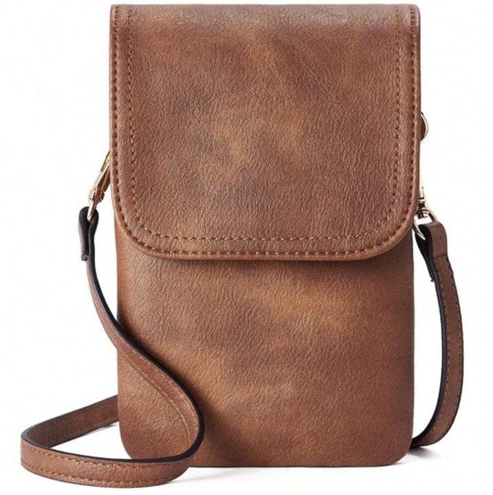 Geanta crossbody compacta din piele PU, cu curea ajustabila, dimensiuni 7.8x1.2x5 in, pentru telefon si carduri