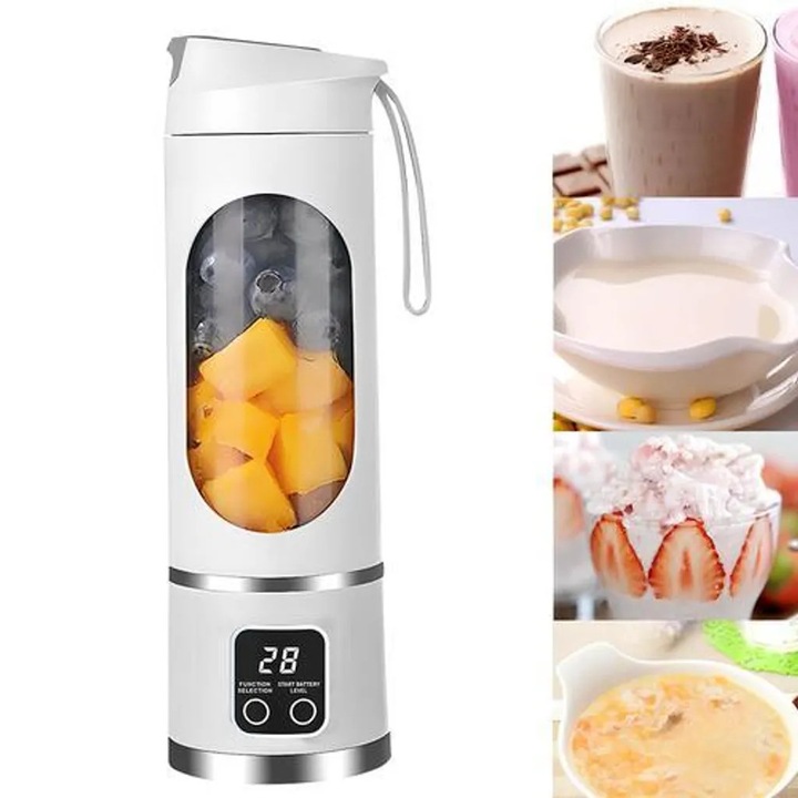 Blender portabil, 450ml, 10 lame din otel inoxidabil, alb, 50W