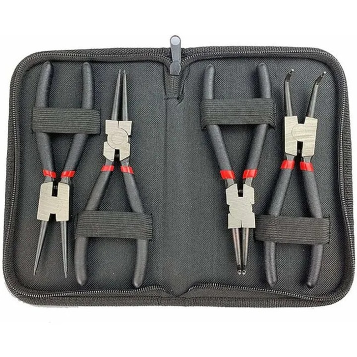 Set de 4 clesti pentru inele de snap, 150mm, cu manere antiderapante, drepti si curbati