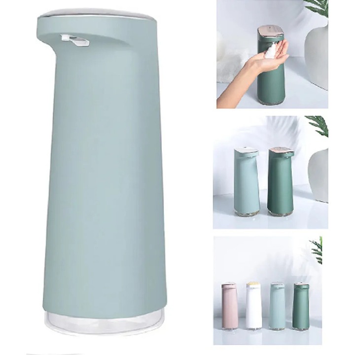 Dispenser automat de sapun, 450ml, reincarcabil USB, impermeabil IPX4, verde deschis