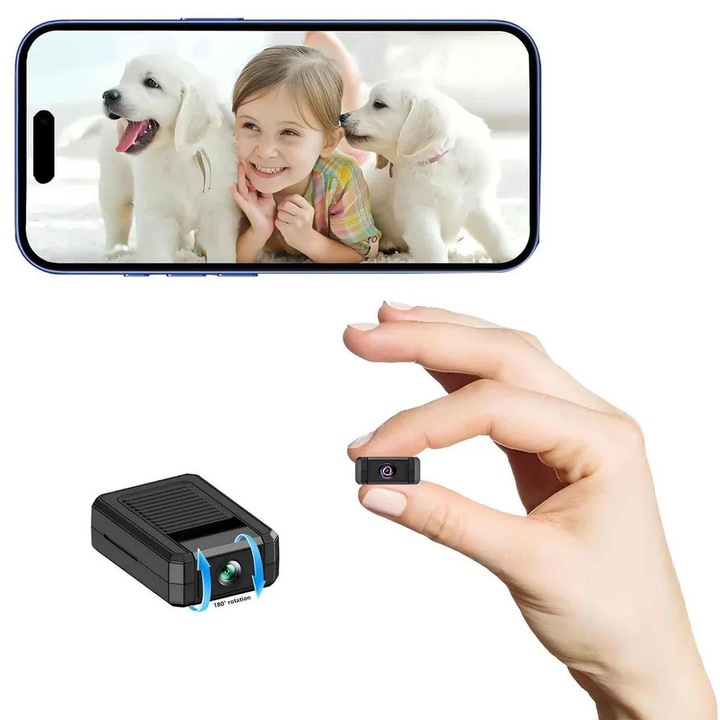 Camera de supraveghere mini, 180° lentila rotativa, detectie miscare, viziune nocturna, compacta, alimentare prin USB