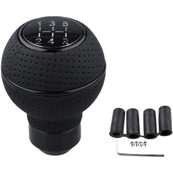 Manere schimbator de viteze auto, 5 trepte, piele naturala, negru