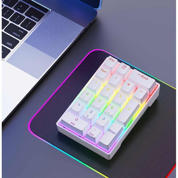 Tastatura numerica mecanica cu fir 20 taste, portabila, alba