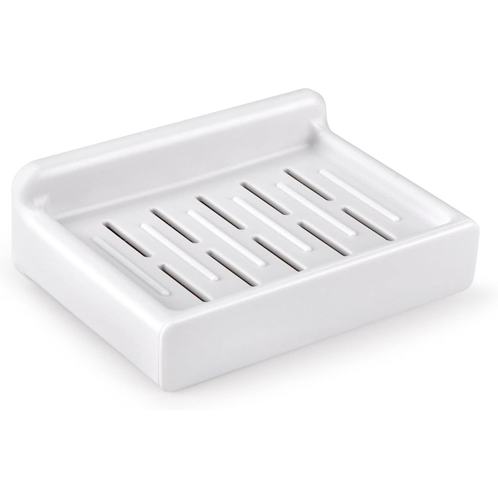 Suport de sapun autoadeziv pentru dus, cu drenaj, utilizare in baie si bucatarie, alb, dimensiuni variate.