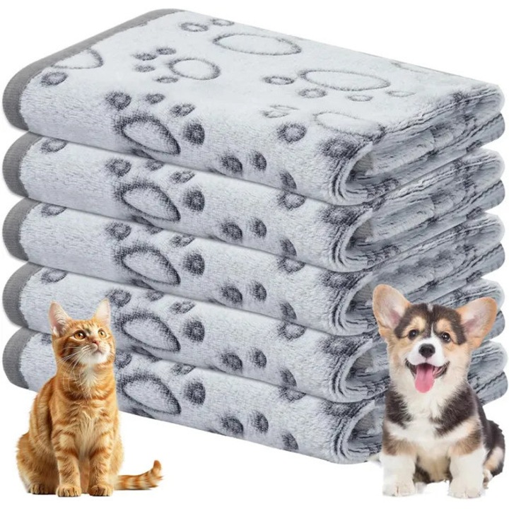 Culcusuri pentru animale, set de 5 piese, plapuma din flanel, lavabila, imprimeu animal, gri, 40x60cm