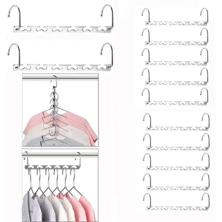 Set de 12 umerase economisitoare de spatiu, 6 gauri, din otel inoxidabil, multicolor