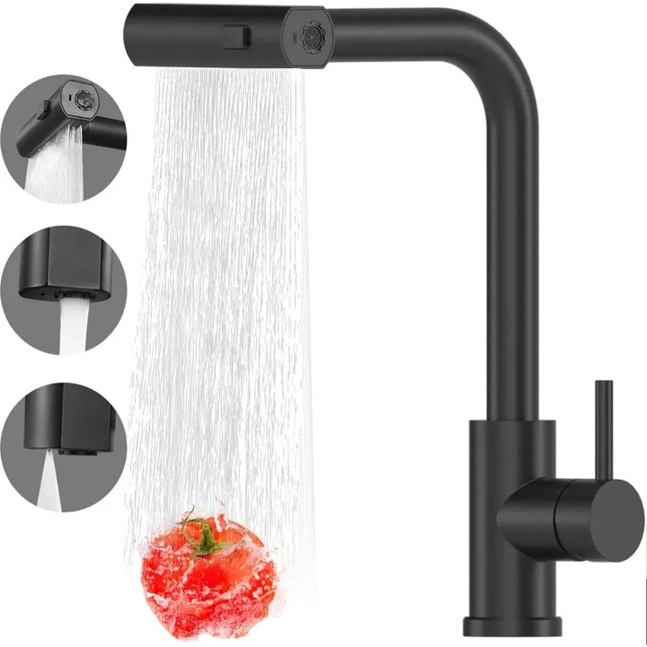 Baterie sanitara, 360 grade, 3 moduri de pulverizare, duza extensibila 50cm, inox