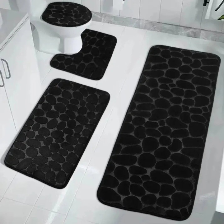 Set 4 Covorase de Baie Antiderapante, Negru