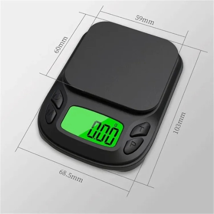 Cantar electronic de buzunar, 1000g, 0.01g, 7 moduri de masurare, 10.3x6.85x1.9cm