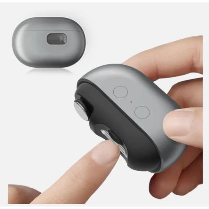 Elektromos körömvágó LED világítással, polírozó funkcióval, 500mAh akkumulátorral, vágott körömgyűjtővel, USB-C interfésszel, szürke