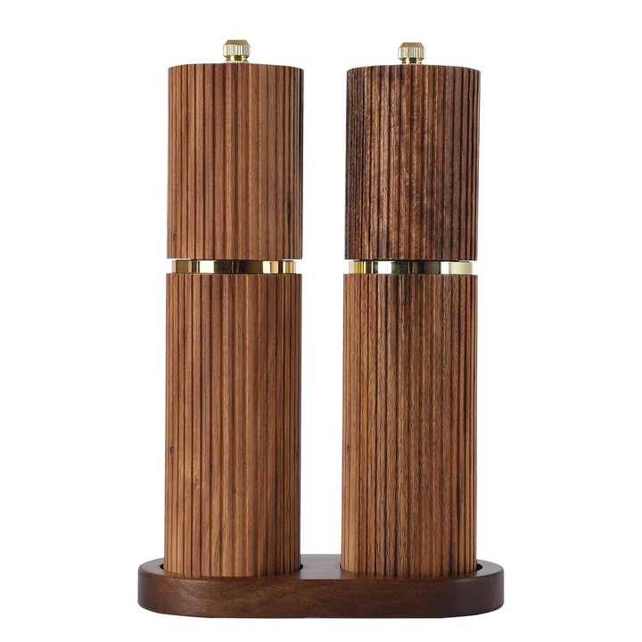 Set rasnite din lemn pentru sare si piper, ajustare grosime, multicolor