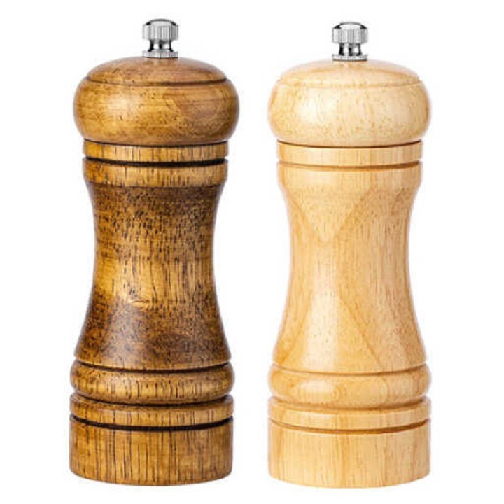 Set rasnite condimente din lemn, mecanism ceramic, dimensiune ajustabila, 5 inch, culori inchise + deschise