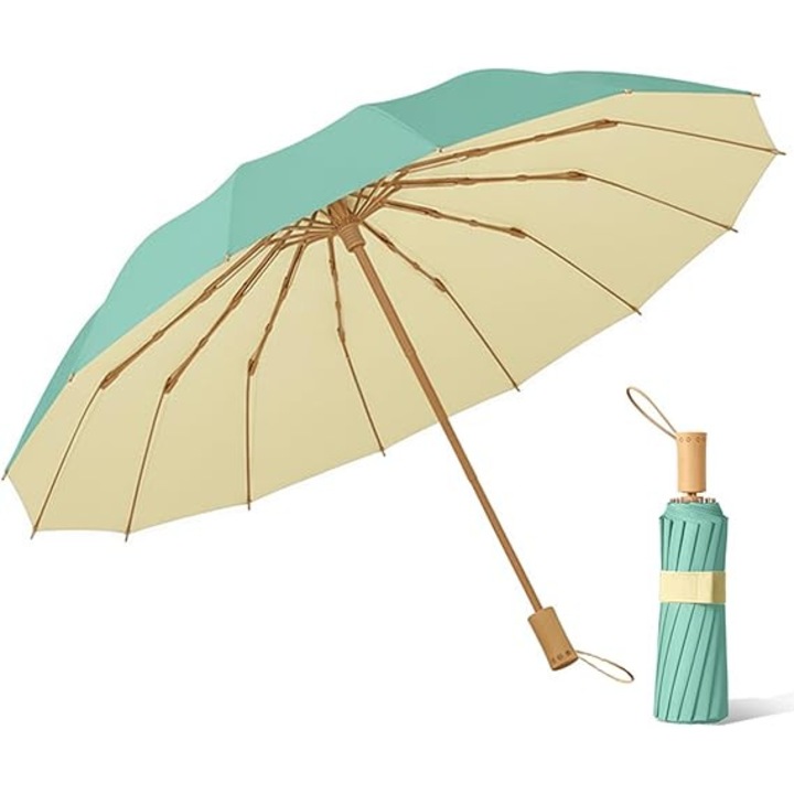 Umbrela pliabila usoara, protectie UV 50+, verde, set pentru femei