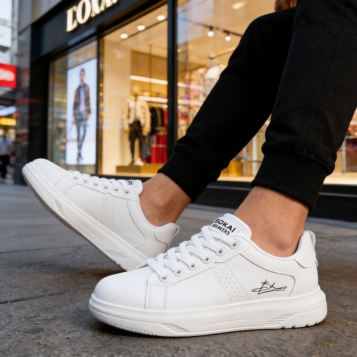 Pantofi sport de barbati, din piele ecologica, B4077, Alb