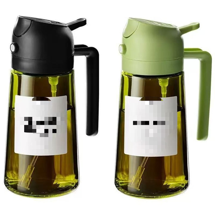 Set dispenser si spray pentru ulei 2-in-1, capacitate 470ml, design fara picurare, pentru gatit si salate