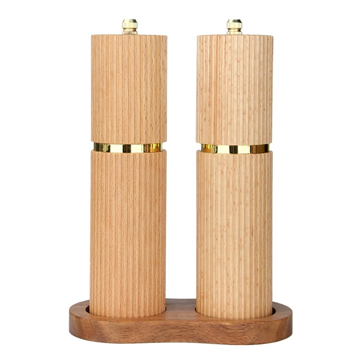 Set rasnite din lemn pentru sare si piper, design ergonomic, ajustabil, multicolor