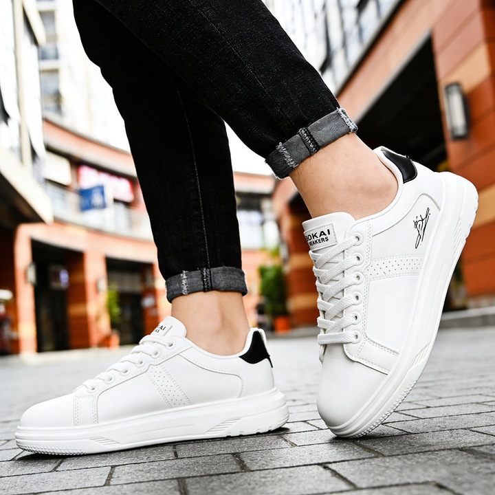 Pantofi sport de barbati, din piele ecologica, B4077, Alb/Negru