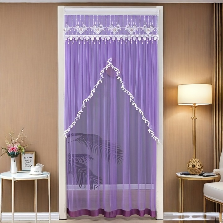 Perdea 2D, vara, fara gaurire, dantela, 200x90cm, set