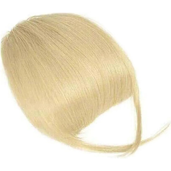 Bangs clip-on, par uman, lungime 13cm, culoare aurie, set accesorii par