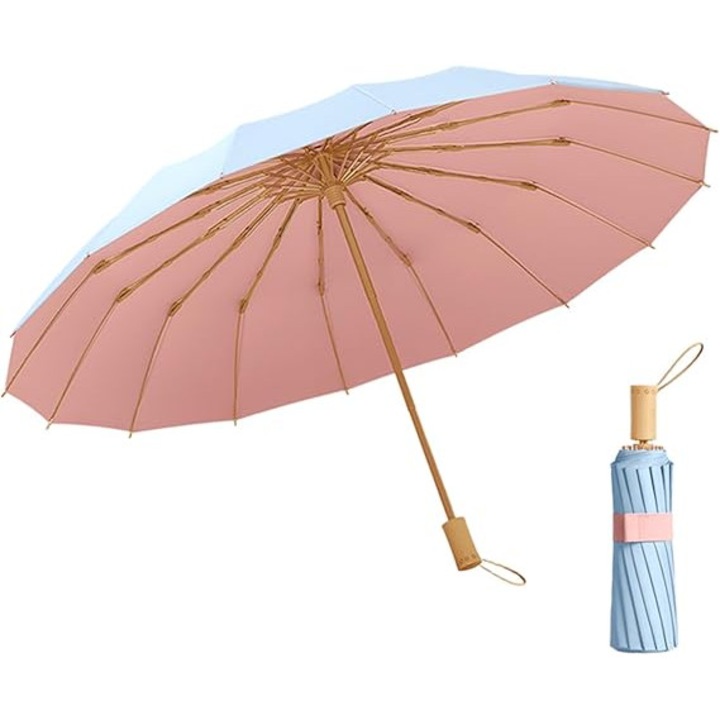 Umbrela pliabila usoara, protectie UV 50+, design modern, multicolor, pentru femei