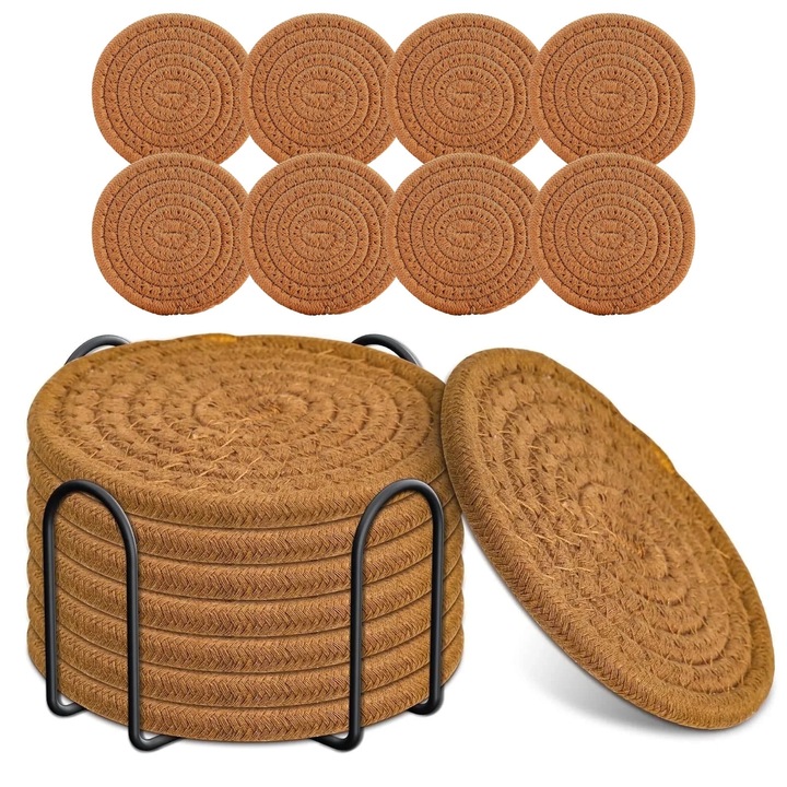 Set de 8 suporturi pentru bauturi din bumbac, design clasic, rezistente la caldura, 4.3 inch, multicolor