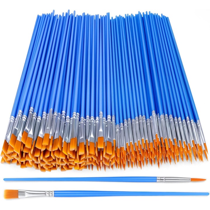 Set pensule pentru pictura, 200 pensule, 100 plate si 100 rotunde, multicolor